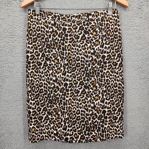 J Crew Pencil Skirt Leopard Print Linen Blend Women Size 4‎ Knee Length